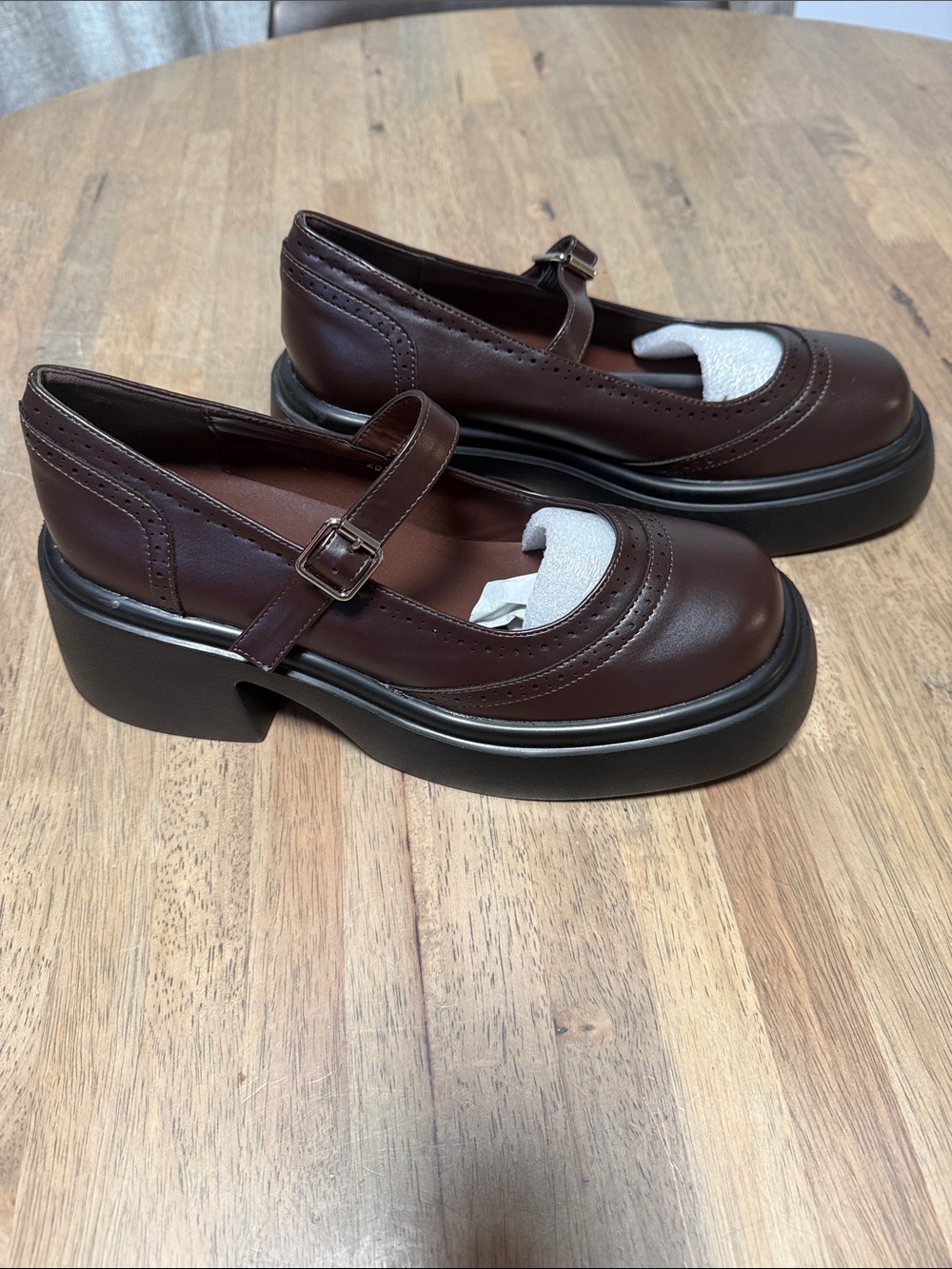 Chunky Mary Jane Heels in Dark Brown